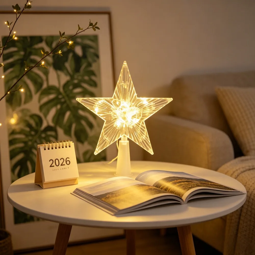 1PC Lighted Christmas Tree Top Star LED Tree Topper Outdoor Garden Yard Porch Window Display Hanging Star Decoration