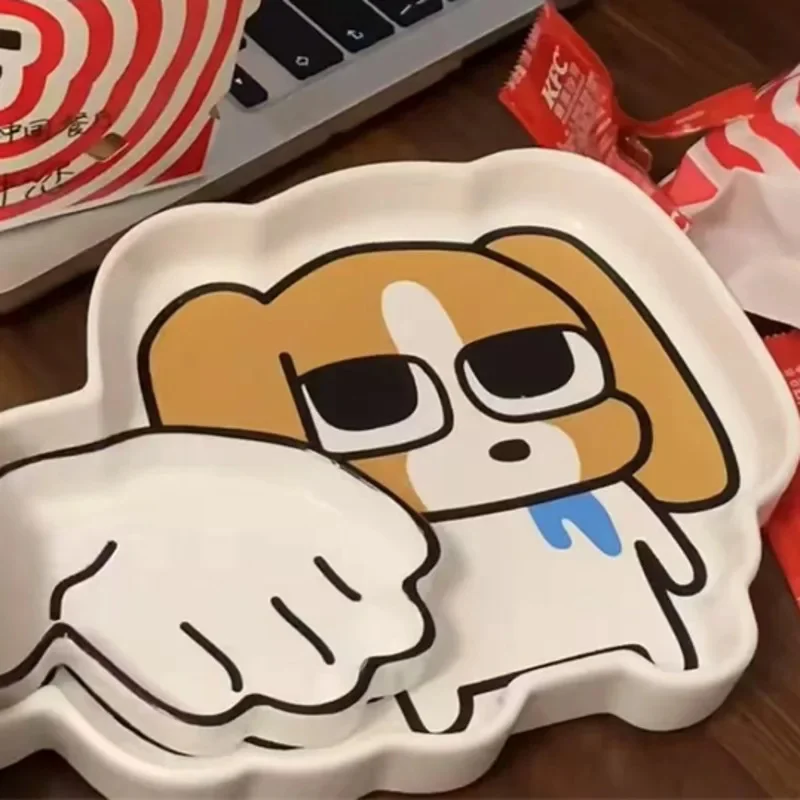 

Мультяшная ручная обеденная тарелка с изображением бигля и собак, керамическая милая многофункциональная перегородка, креативная тарелка для закусок, блюдо для конфет и торта