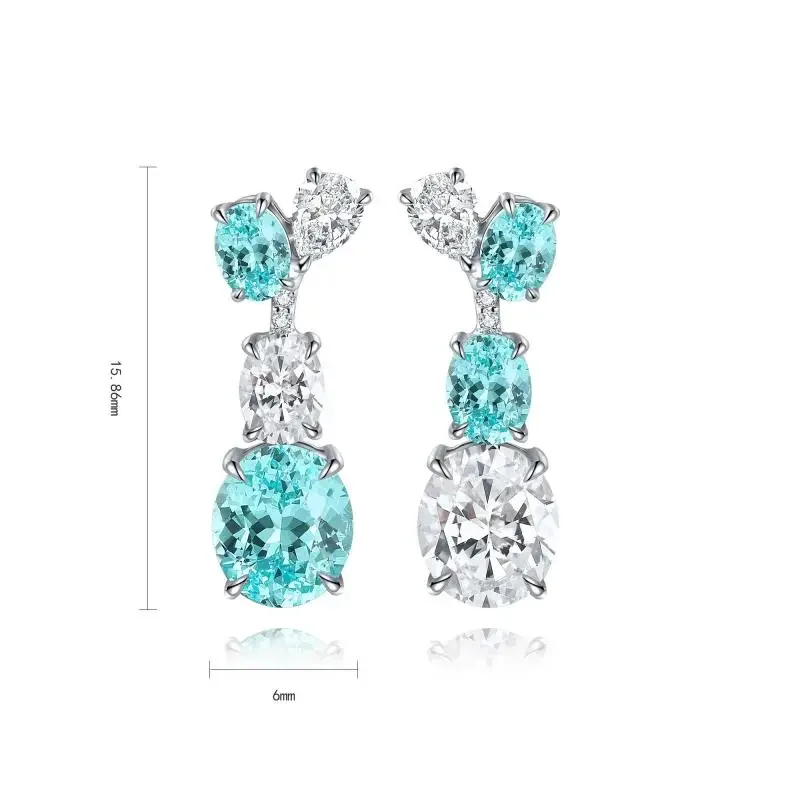 

RUIF 2024 Hot Sale Oval Shape Lab Grown Paraiba Sapphire Earrings S925 Silver Engagement Women Fashion Jewelry