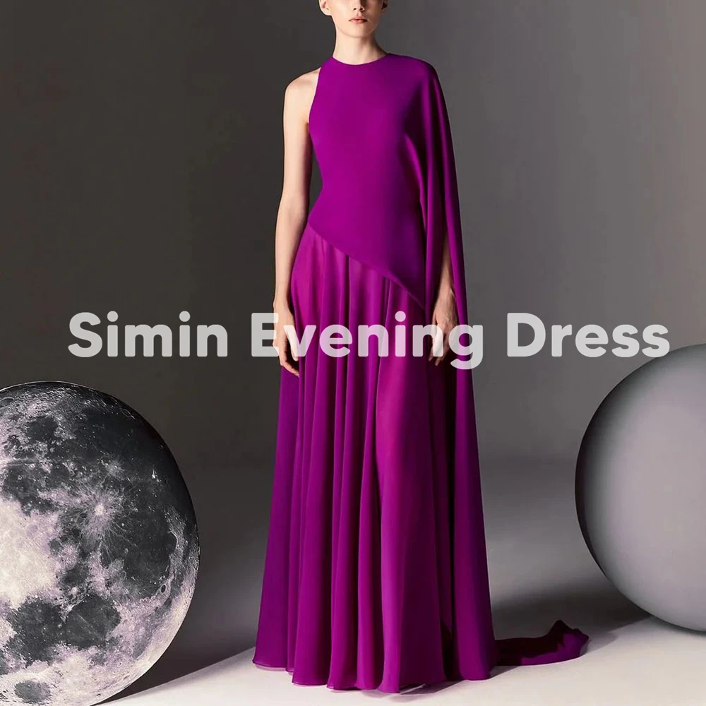 

Simin Women's One-shoulder O-neck A Line Saudi Evening Dresses Sleeveless With Shawl Floor-Length Formal Elegant Dresses 2025
