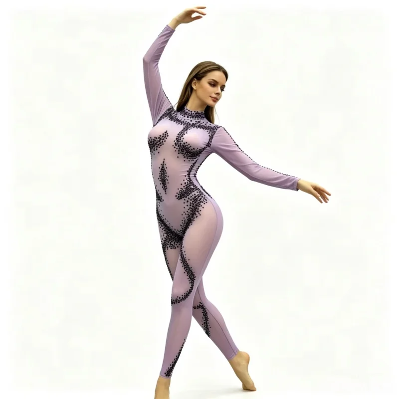 Women's Rhinestones Mesh Tight Jumpsuit Sexy Luxury Dancer Singer Nightclub Bar Concert Stage Wear Birthday Party Costume