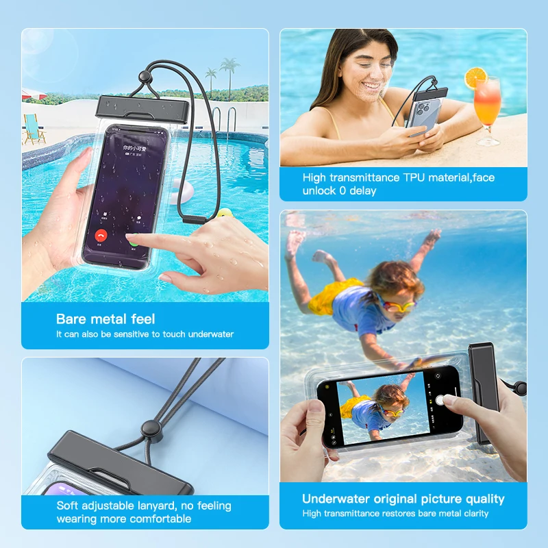 حقيبة هاتف مقاومة للماء ذات نافذة شفافة - حافظة تعمل باللمس للصور تحت الماء والسباحة والتجديف (iPhone وHuawei وXiaomi وAndroid