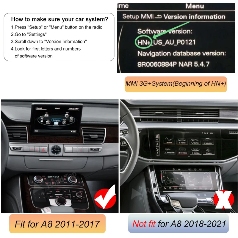 Wireless Carplay Android Auto Interface For Audi A8 RS8 S8 MMI 3G system mirror Air play Reverse image Camera Plug and Play