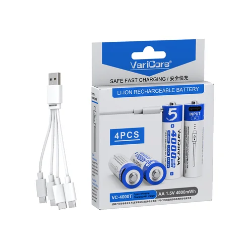 VariCore VC-4000T AA 1.5V Li-ion USB Cable Color Box 4PCS 4000mWh Type-C Fast Charging Lithium Battery for Mouse, Toys, etc