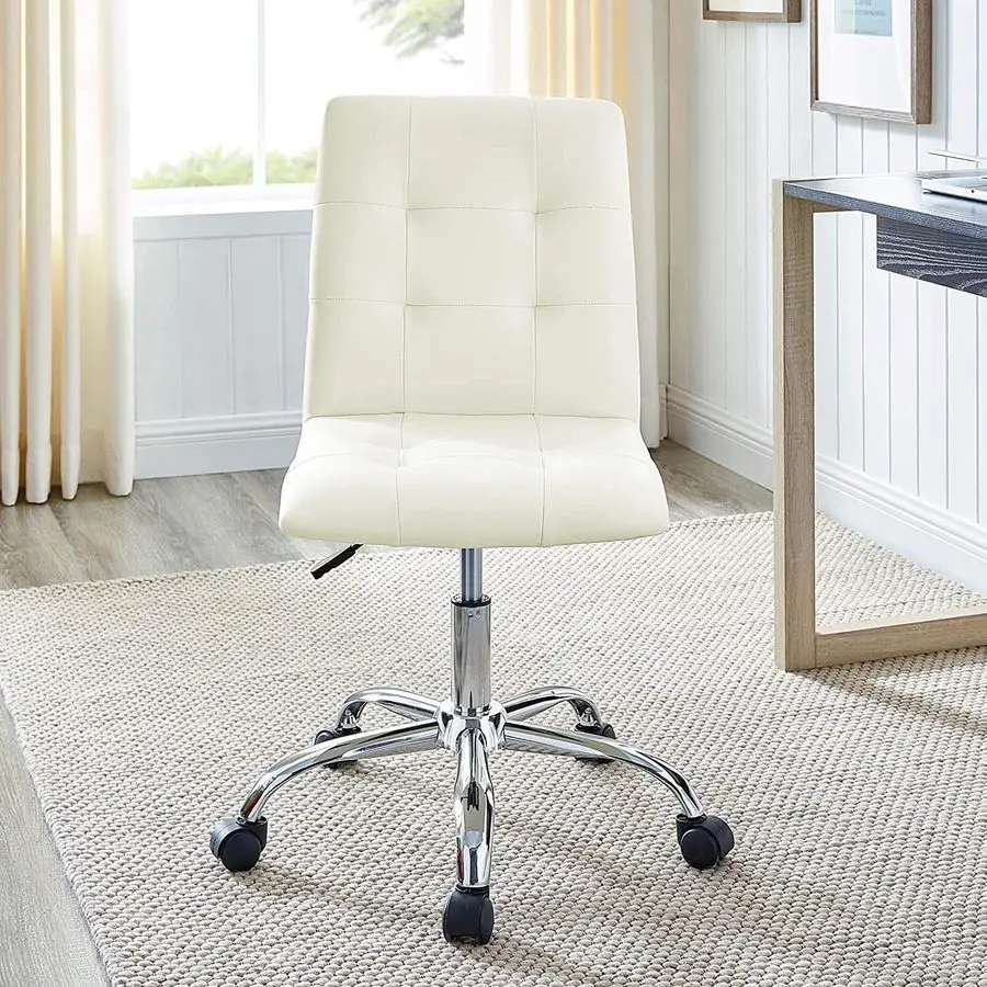 Prim Ribbed Armless Mid Back Swivel Conference Office Chair In White
