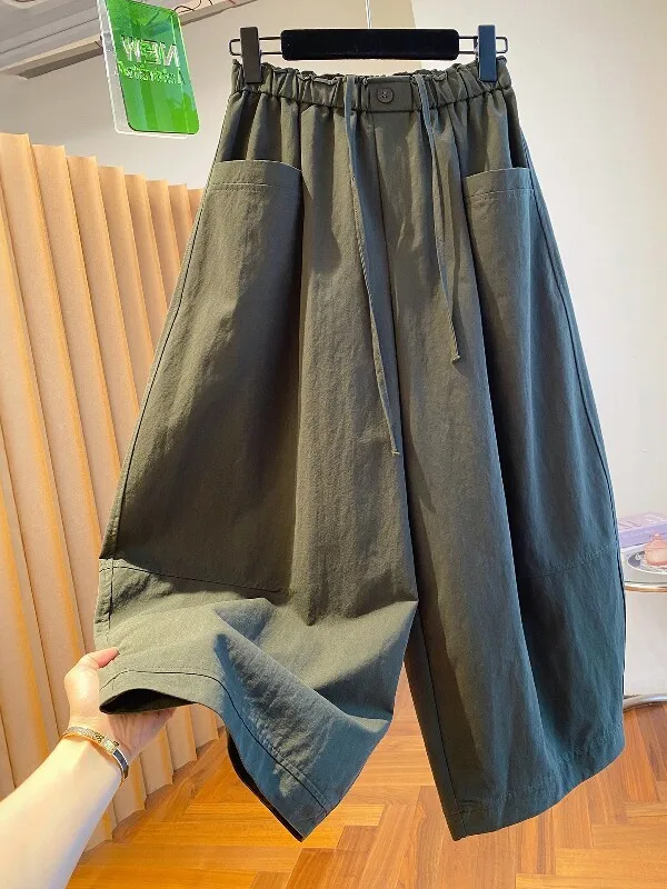 Loose Straight Leg Casual Pants Nine Points High Waist Wide Leg Trousers Comfortable Fit High Street Style Ladies Trousers