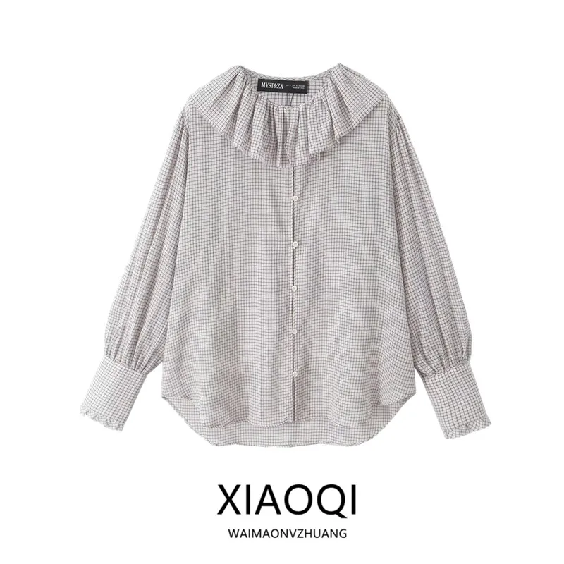 

Autumn Winter New Women's Cotton Plaid irt Decorative Layering Faionable Loose Fit Long Sve Classic Sle 9479277