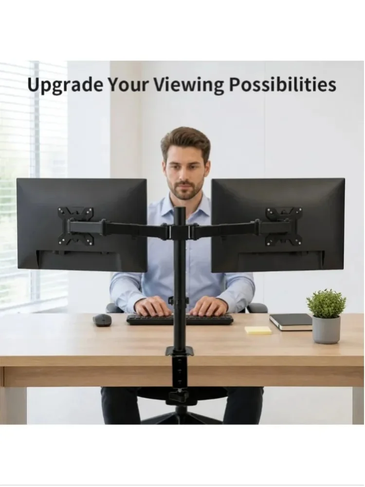 Doppelt Gelenkiger Monitor-Tischhalter, Passend für 13"-32"-Displays, 10 kg Tragfähigkeit pro Arm, Mehrachsenverstellbare Monitorhalterung mit Kabelmanagement-System