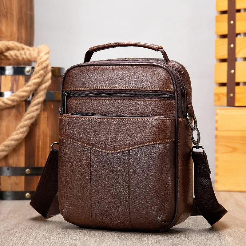 

Business Genuine Leather Men's Crossbody Bag Vintage Cowhide Shoulder Multifunction Messenger Casual Man Handbag