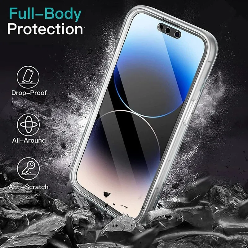 TRSYPHXM new Suitable for Apple 16 phone case, 360 degree double-sided all inclusive 14 ProMax transparent silicone hard case