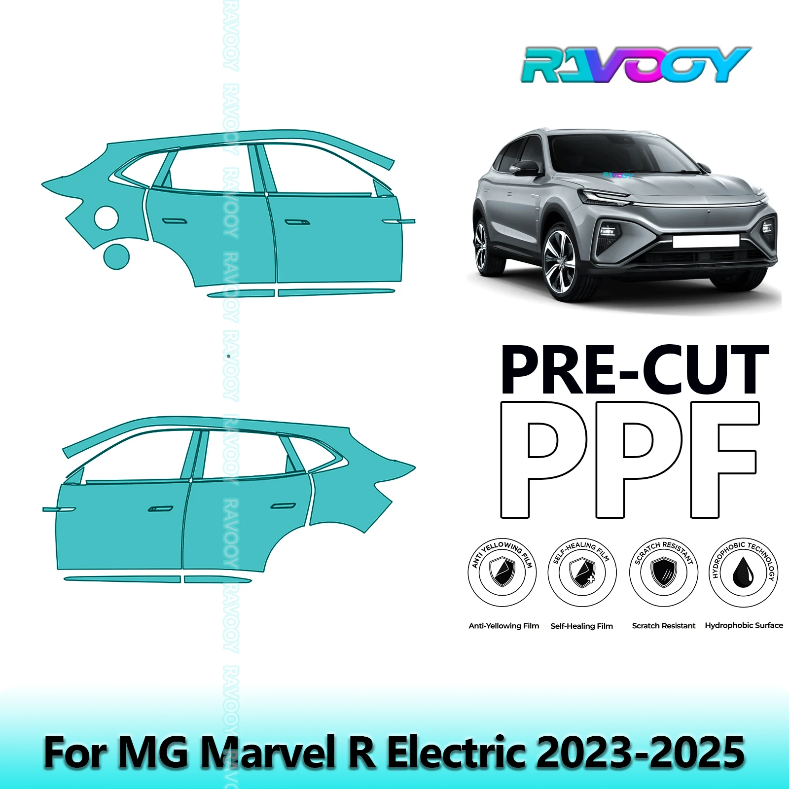 

For MG Marvel R Electric 2023-2025 8.5mil Clear Matte Pre-Cut PPF Door & A/B Pillar Kit TPU Paint Protection Film Set