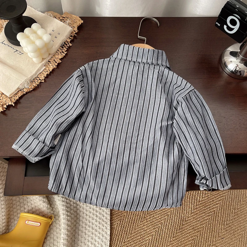 IENENS Kids Shirt Clothes Spring Thin Blouses Clothing Infant Boy Striped Cotton Tops 1 2 3 4 Years Kids Long Sleeves Shirt