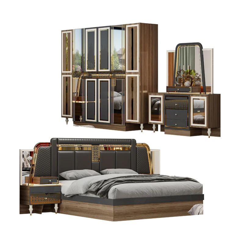 

&OEM Wholesale king Size Bedroom Sets Wooden Frame Double Bed Room 5 Pieces Modern Luxury Wood Home Full Bedroom Furniture Set