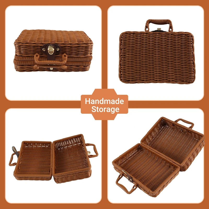 Cestino da picnic, valigia vintage intrecciata, cesto portaoggetti in rattan, custodia per picnic, cesto per la biancheria