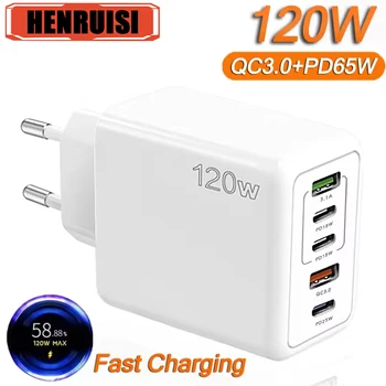 120 W USB C Ladegerät Schnellladung Typ C 3 PD + 2 USB QC3.0 Handy-Adapter für iPhone Xiaomi Samsung iPad Realme Tablet