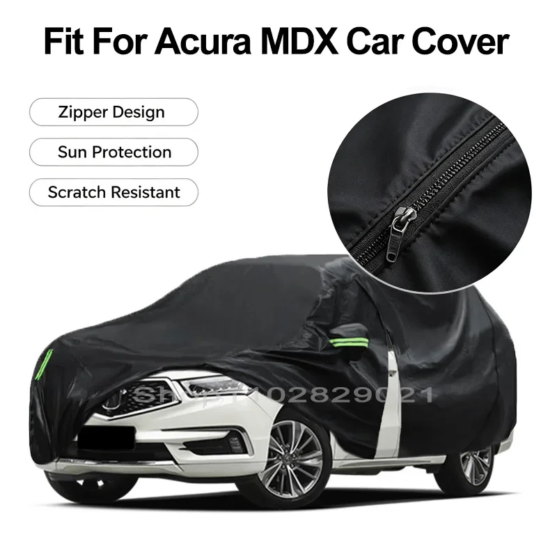Zipper Door Waterproof Car Cover For Acura MDX Windproof Dustproof UV Protection All Weather Auto Protector