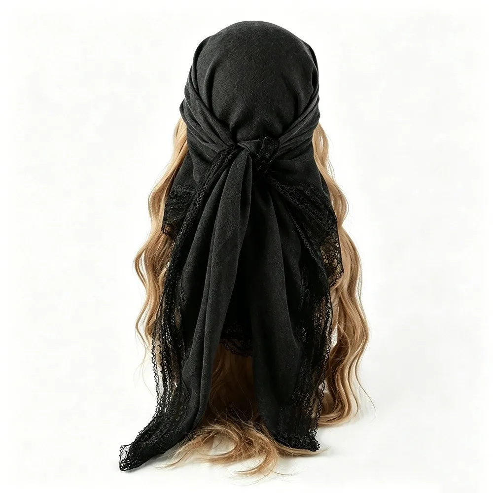 

Fashion Solid Color Bohemian Scarf Square Shape Breathable Cotton Silk Hijabs Headband
