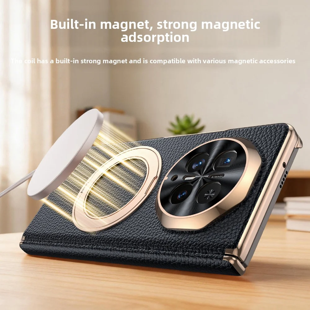 

For Huawei Honor Magic V6 Case Luxury Leather Skin With Ring Stand magnetic hinge Protective Back Cover Case For Magic V6 Shell