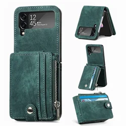 Detachable Retro Leather Zipper Wallet Folding Case for Samsung Galaxy Z Flip 7 FE 6 5 4 5G Flip4 Flip3 Cards Holder Phone Cover