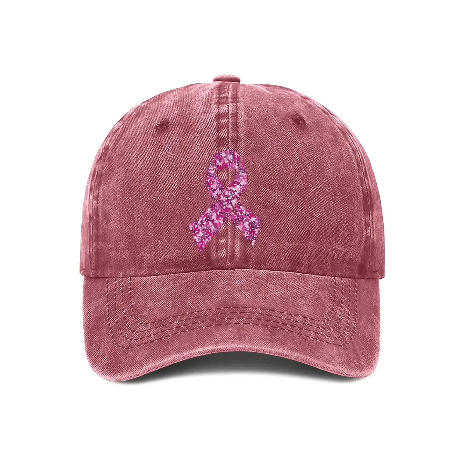 Breast Cancer Awareness Pink Ribbon Baseball Cap Hat Mens Women's Washed Cool Cap Adjustable Snapback Travel Hat WineRed