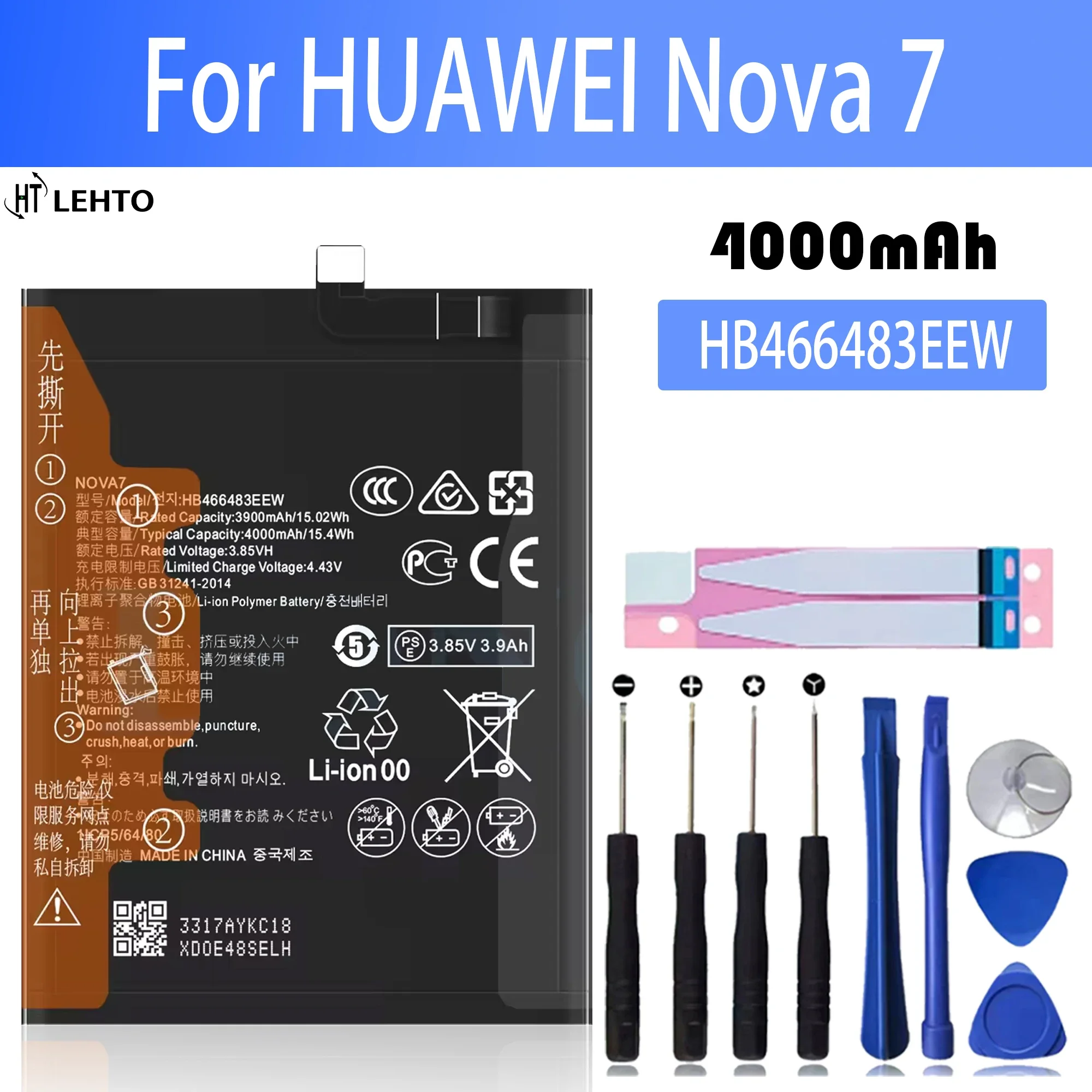 

100% New Original Battery HB466483EEW For HUAWEI Nova 7 Battery + Free Tools