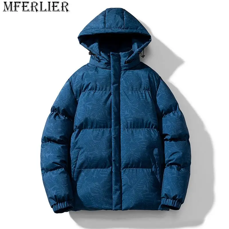 Blatt druck Parkas Mantel für Männer Winter wind dichte warme Jacke Männer Oberbekleidung lässig Kapuze verdicken Parka Männer Wind breaker