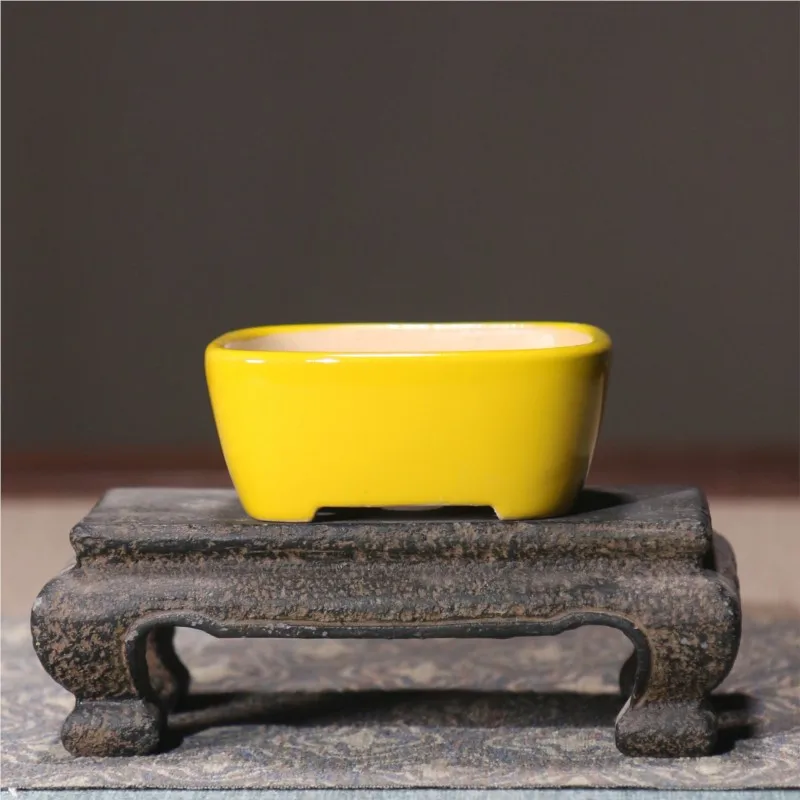 Ceramic Purple Sand Flower Pot Painted Hand-painted Glazed Japanese Square Ceramic Bonsai Pot Mini Succulent Flower Pot LF113