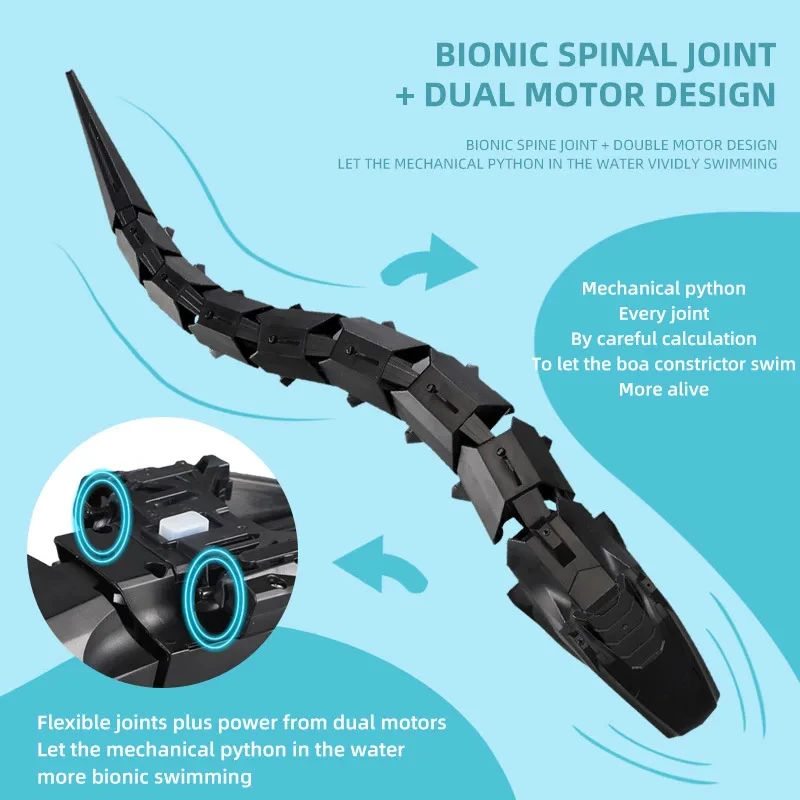 Remote Control Mechanical Snake 2.4G Wireless Electric Charging Water Boat Simulation Snake Ship Water Boat Kid Toy Gift