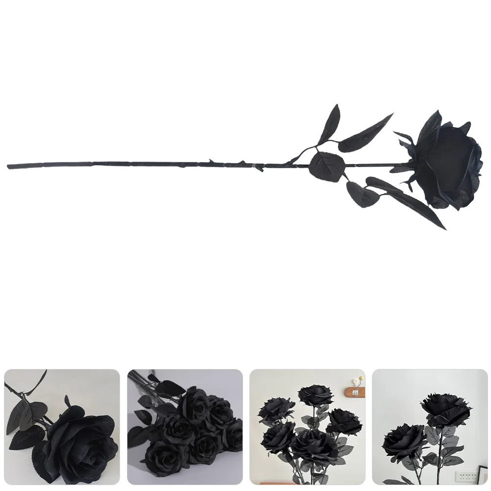 

6Pcs Artificial Black Roses Fake Flowers Halloween Decor Realistic Blossoms for Haunted House Party Decorations