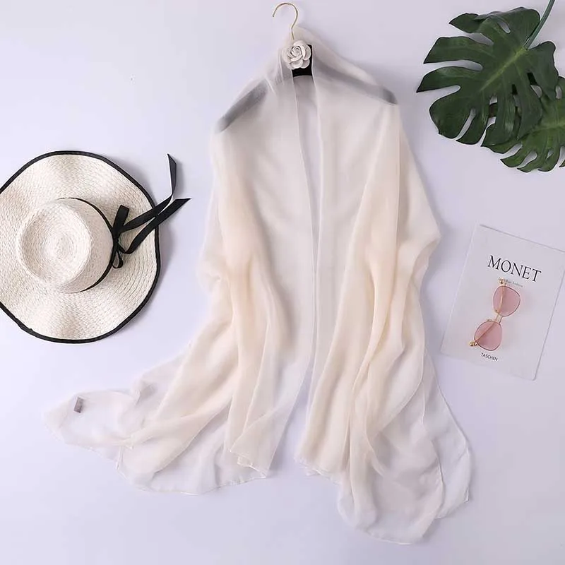 Korean Solid Color Thin Long Chiffon Sunscreen Shawl Sexy Gauze Sun Beach Towel Women Summer Air Conditioning Ice Silk Scarf