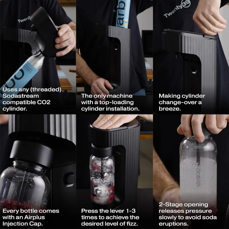 Twenty39 qarbo LUXE Premium Metal Sparkling Water Maker Machine - Soda Beverage Carbonator for Home