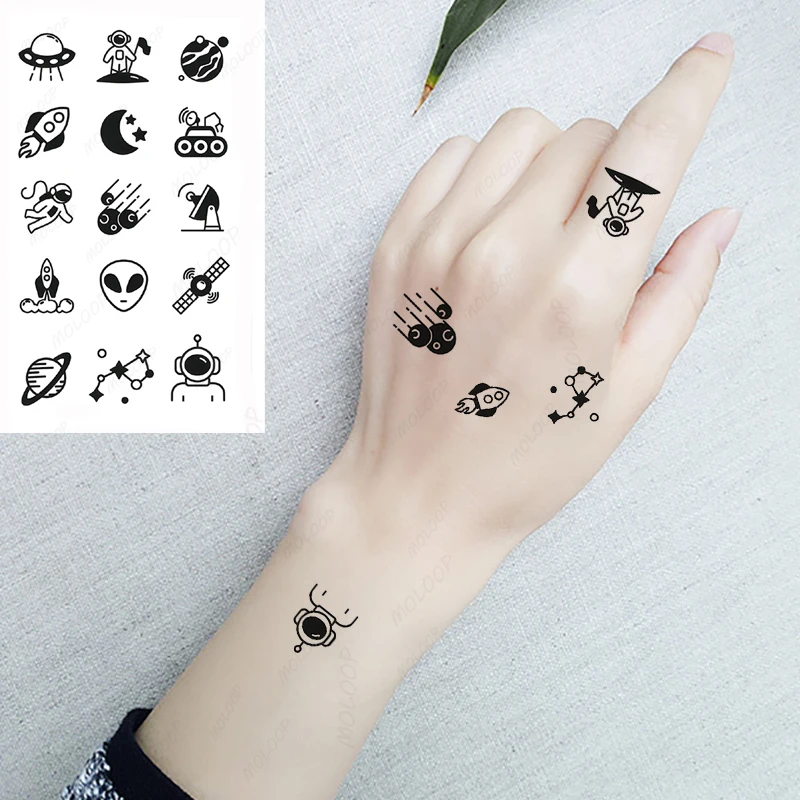 Tattoo Stickers Cartoon Space Ship Astronaut Rocket Alien Fake Tatto for Women Men Waterproof Temporary Party Hand Body Art