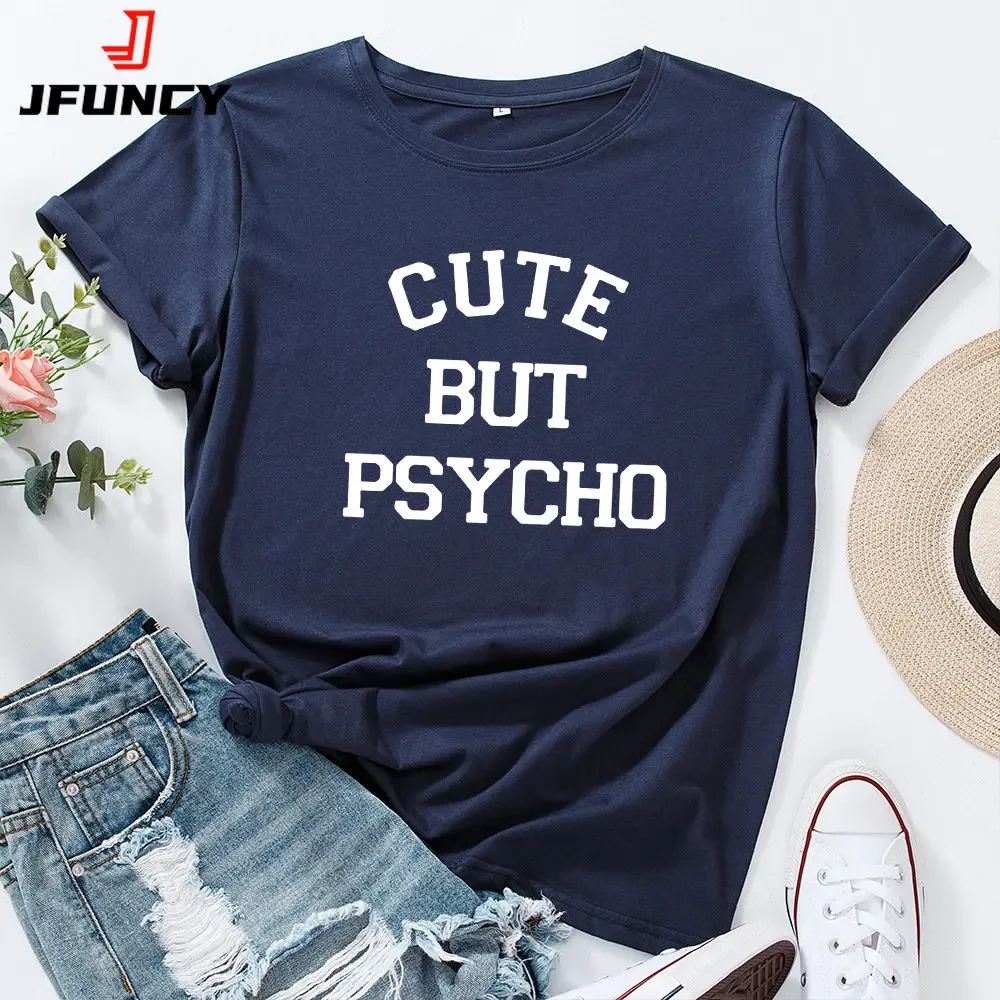 

JFUNCY Oversized Women's T-shirt Funny Letters Graphic Tees Shirt Short Sleeve Female Tops Woman Clothing Summer Cotton Tshirt