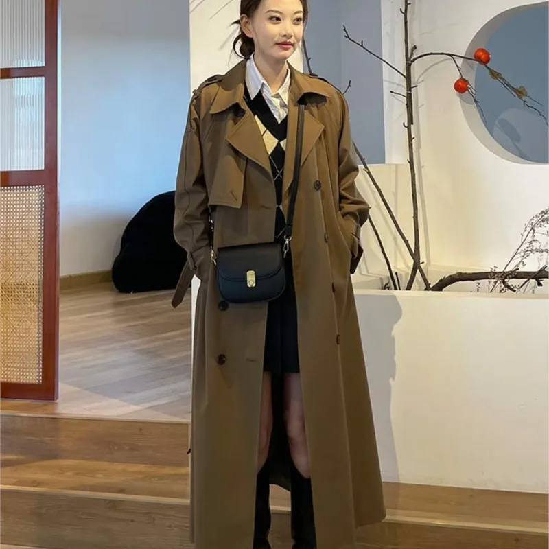 

Korean Style Windbreaker Coat Women's New Long below the Knee Loose Casual