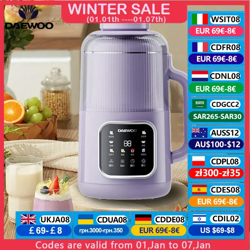 DAEWOO 220V Electric Food Blender 1000ML Capacity Soymilk Maker High Speed Stirring Mixer Porridge Juice Rice Paste Machine