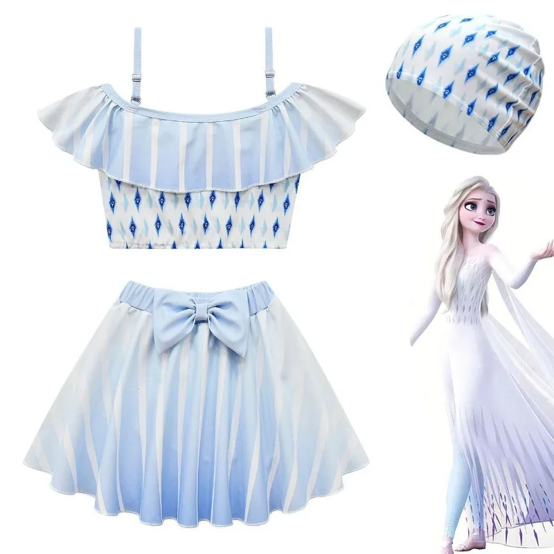 

Elsa Princess Two-Piece Swimsuit with Bowknot for Girls Stylish High Stretch Quick-Dry Summer Swimwear for Pool Beach Fun