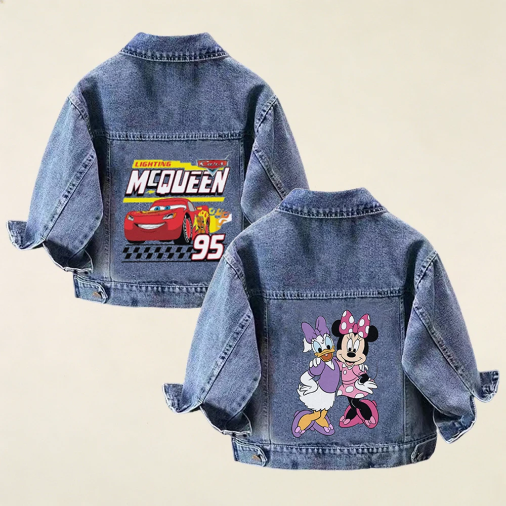 Chaqueta vaquera de Disney para niños y niñas, abrigo de manga larga, ropa de abrigo de dibujos animados de Minnie Daisy Lightning McQueen, ropa para niños