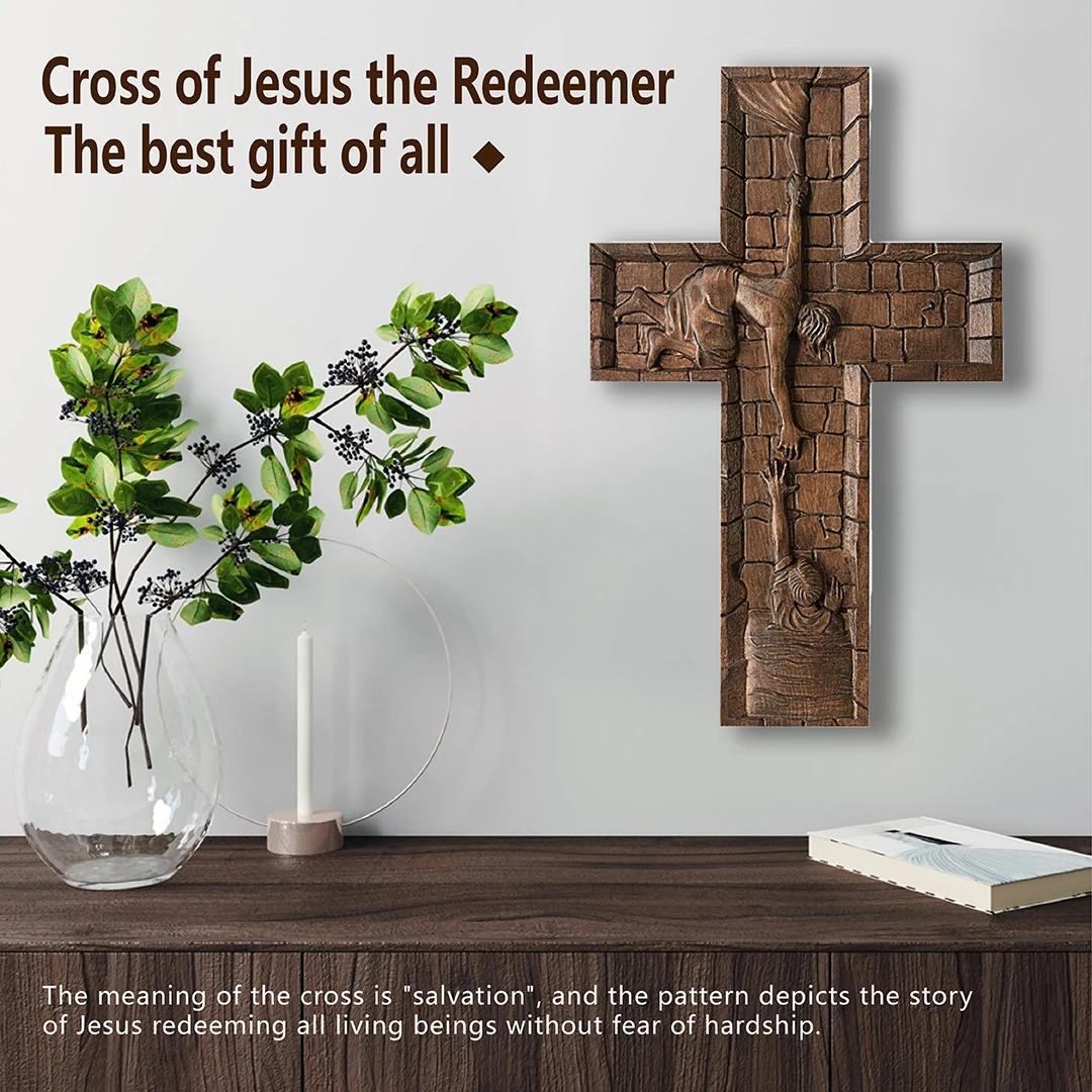 

Our Lord Jesus Cross Wall Savior Wooden Cross Christian Cross Catholic Religious Engraving Gift Christmas Decoration