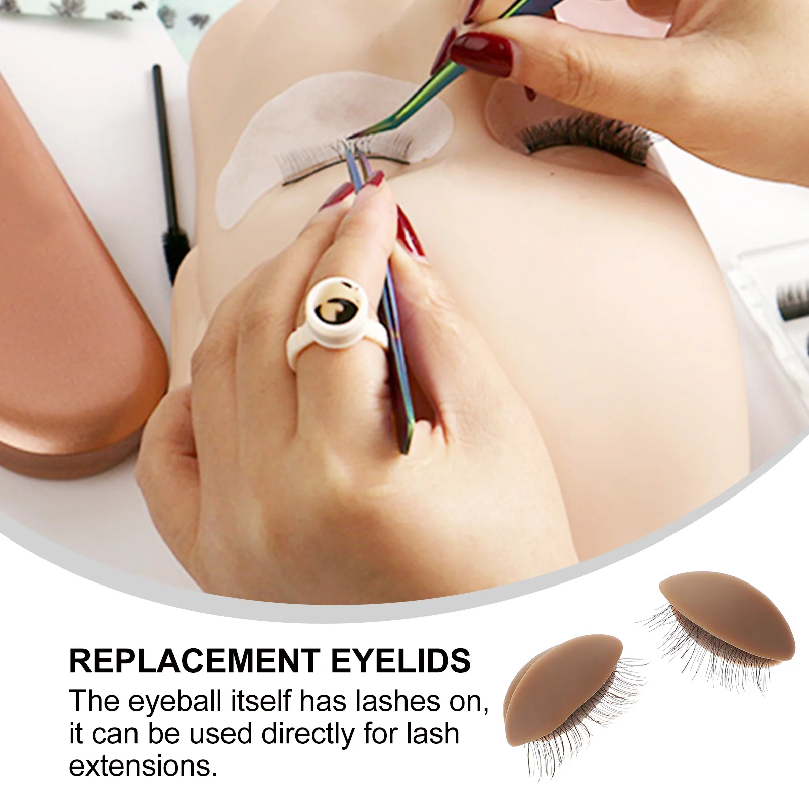 หัวฝึกต่อขนตา 3 คู่ ซิลิโคนเปลี่ยนได้ อุปกรณ์ฝึกแต่งหน้า ชุดฝึกต่อขนตา ป้องกันคราบ