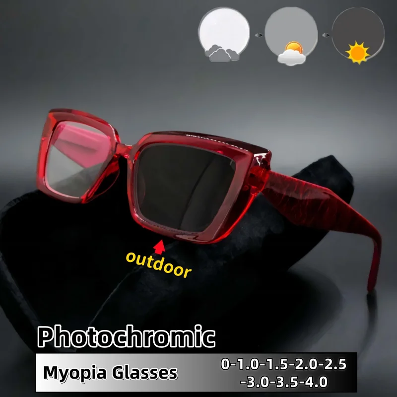 

Retro Personalized Photochromic Myopia Glasses Sturdy and Durable Eye Protection Square Framed Short Sight Eyeglasses 0 To -4.0