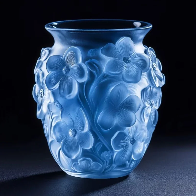 Hand-carved home decoration, crystal glass leaf relief vase