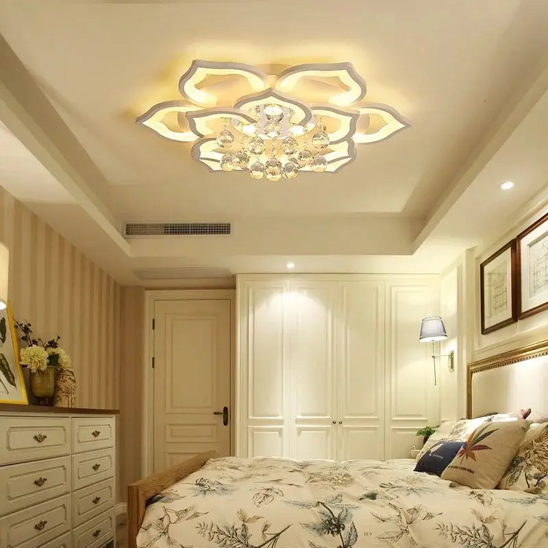 Living Room Ceiling Light Modern LED Lotus Crystal Ceiling Light Bedroom Atmospheric Home Bedroom Dining Room Acrylic Light