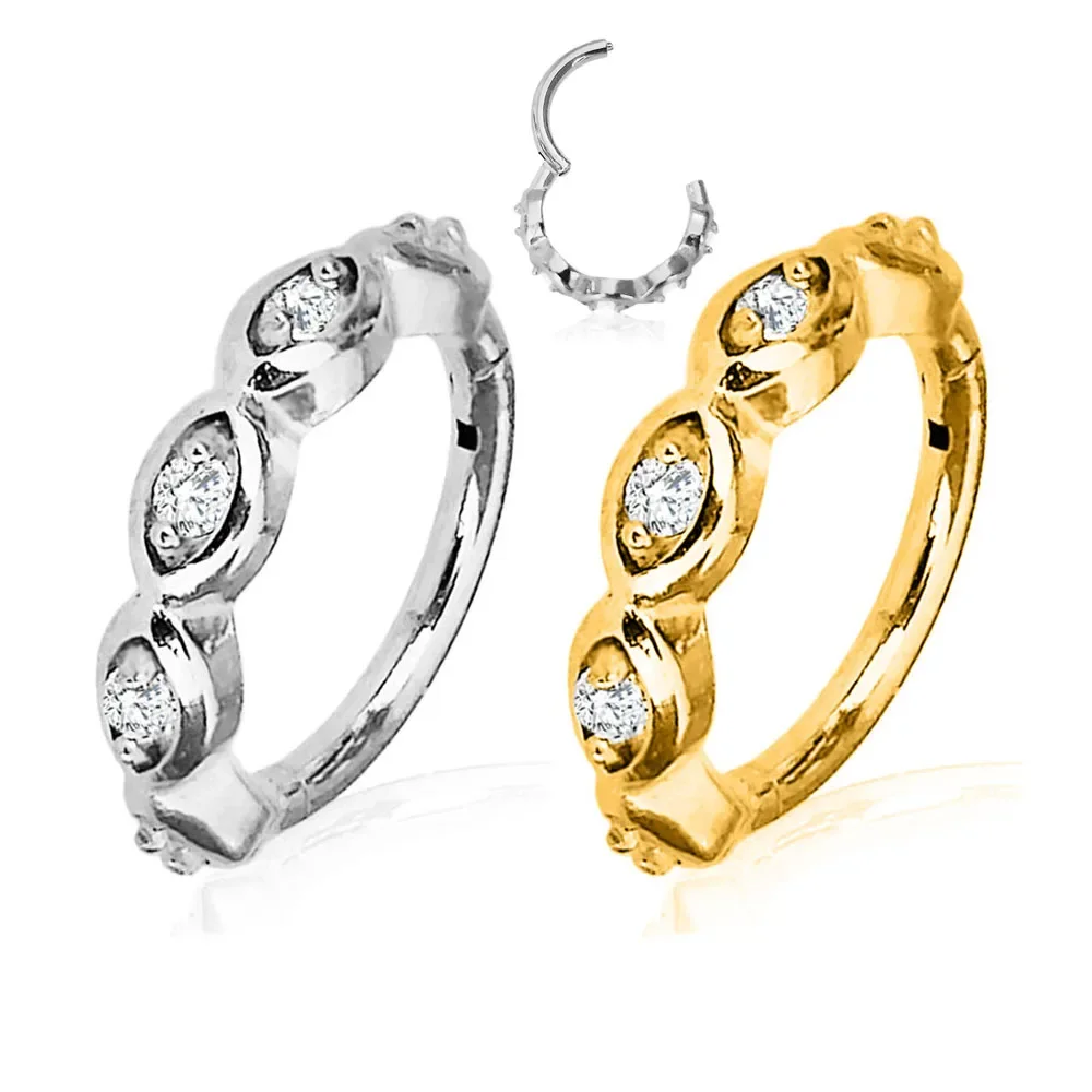 Pendientes perforados de septum nasal cerrados sin costuras con incrustaciones de diamantes, anillo de nariz perforado redondo de acero inoxidable 316, joyería de moda
