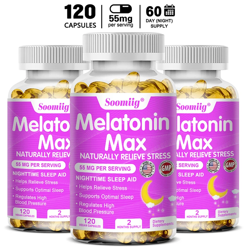 Melatonin 55mg Capsules, Natural Sleep Aid with MSM Zinc Vitamins, Fall Asleep Faster, Stay Asleep Longer, Support Immune System