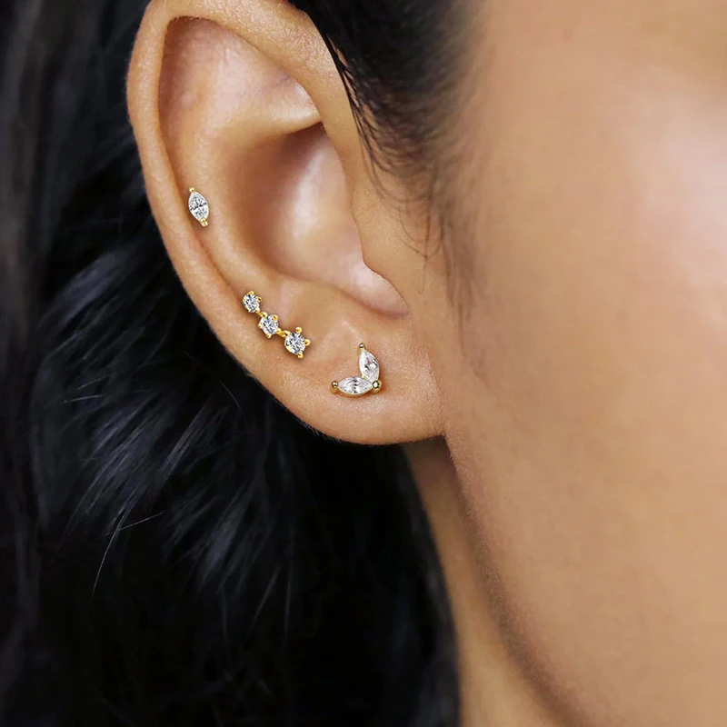 2 Pcs Hypoallergenic Tiny 20G Stainless Steel Stud Earrings for Women, Dainty CZ Cartilage Conch Helix Ear Piercing Jewelry Gift