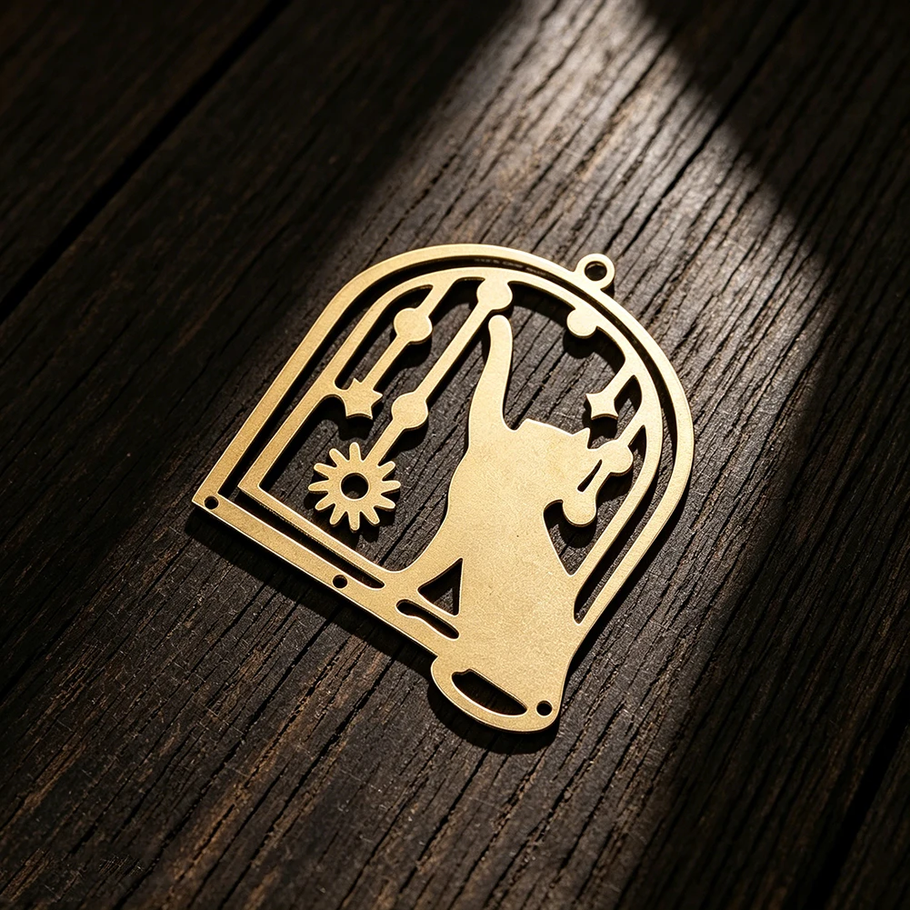 Vintage Brass Hollow Cutout Cat Charm Pendant with Multi Hole for DIY Handmade Jewelry Necklace Bracelet Christmas Ornament Gift