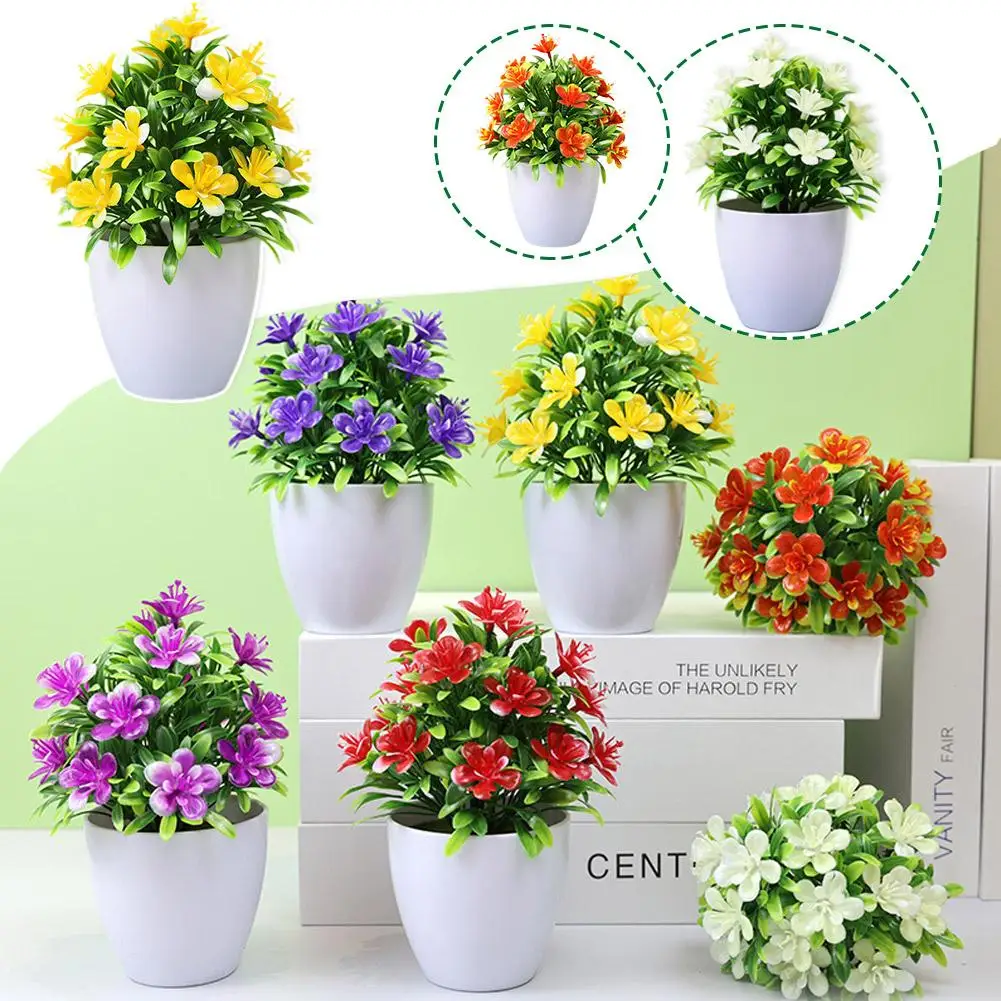 Artificial Small Potted Flowerpot Simulation Trees Home Plastic Fake Table Plant Rose Hotel Office Decoration Wedding Decor W5t4