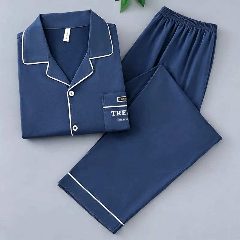 Men's Ins‑Style Minimalist Pajama Set Comfortable Loungewear for Spring & Autumn Fashion Versatile Soft Daily Casual Home Outfit