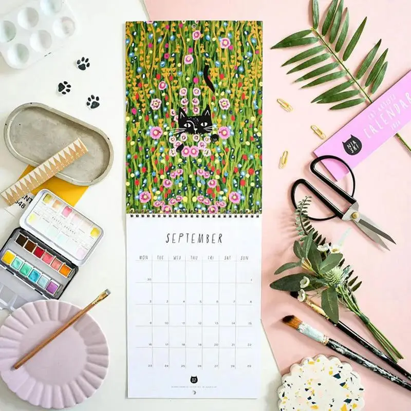 Cat Art Wall Calendar 2024 Calendar Planner From Jan to Dec Novelty 12 Month Easy Planning Wall Calendars Creative Gifts for Cat
