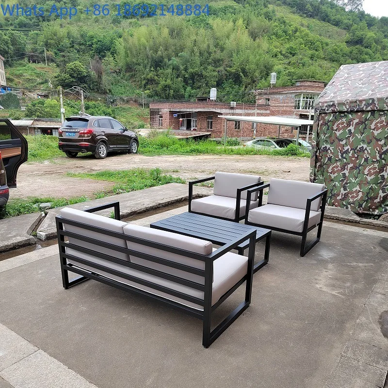 Light Luxury Villa Outdoor Courtyard Waterproof Sunproof Conversation Leisure Sofa and Coffee Table Set